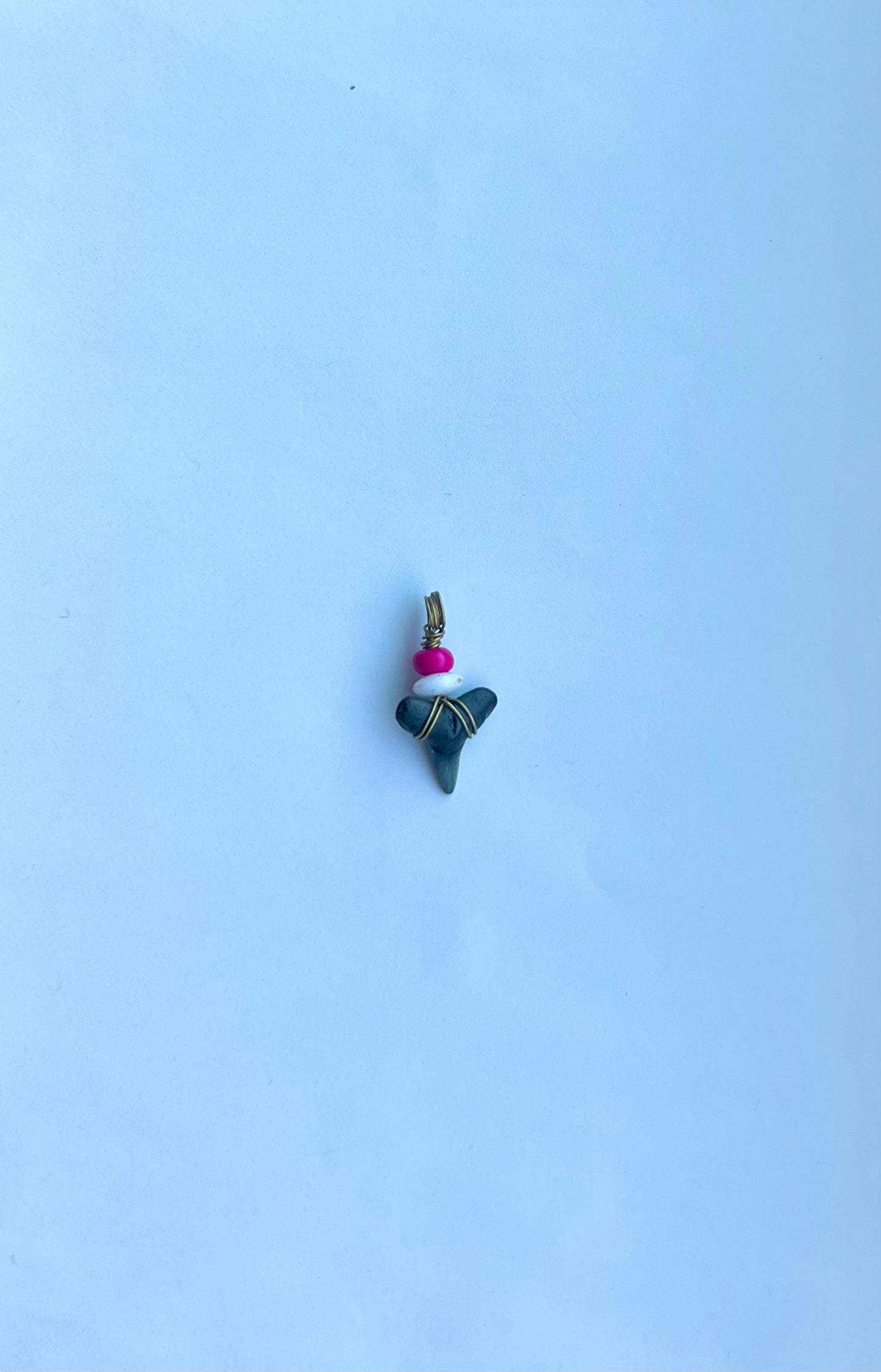 Pink & White Beaded Shark Tooth Pendant