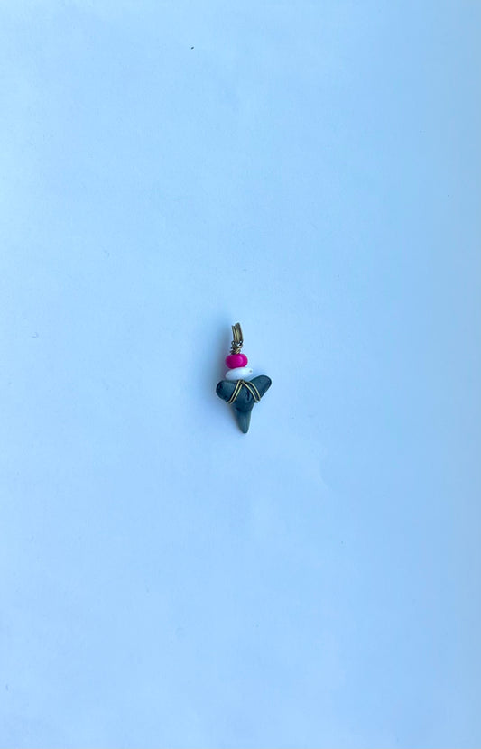 Pink & White Beaded Shark Tooth Pendant