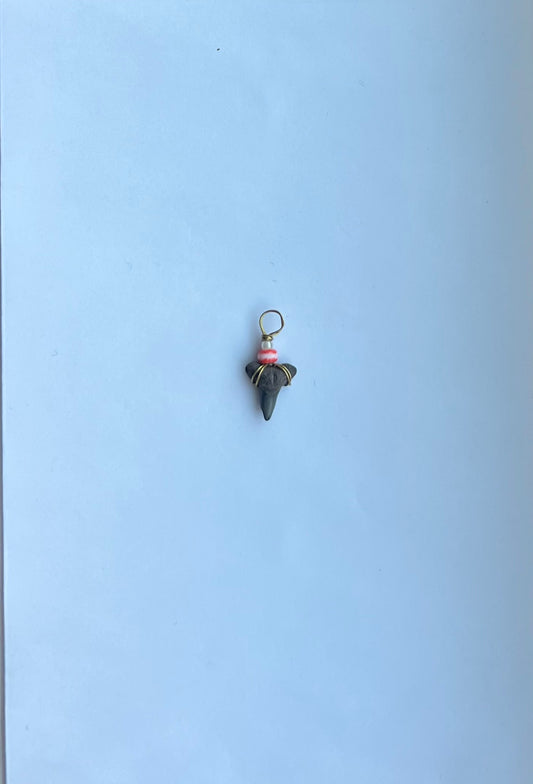 Orange & White Beaded Shark Tooth Pendant