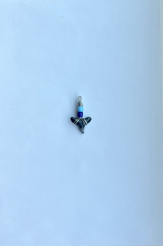 Blue Beaded Shark Tooth Pendant